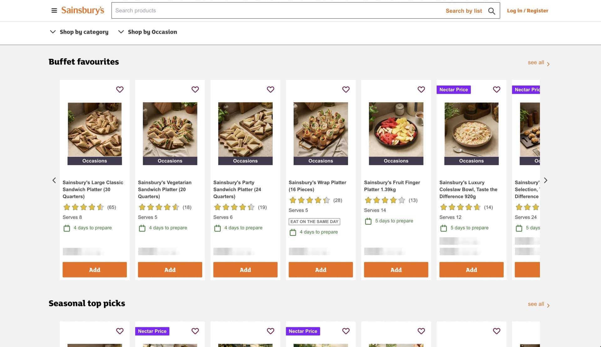 A selection of Food to Order platters from Sainsbury's