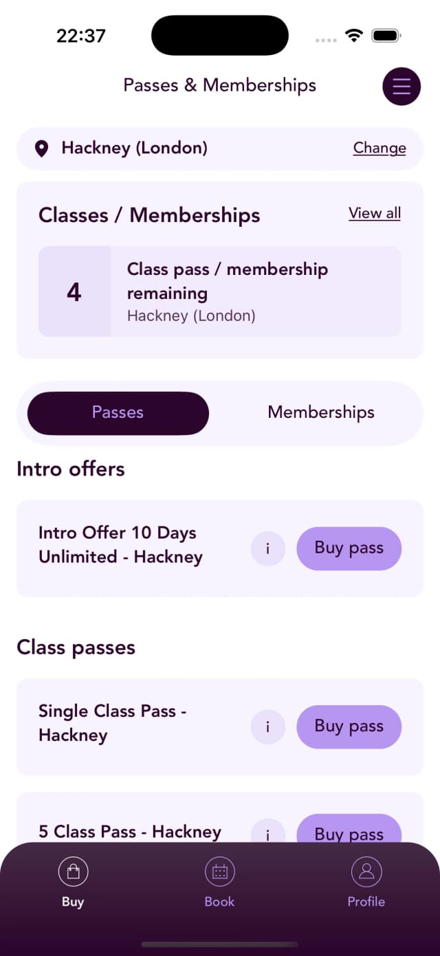 Hotpod Yoga mobile app screenshot of class details